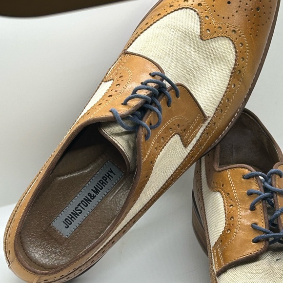 Johnston‎ Murphy Classic Brown and Cream Leather Wingtip Oxfords Size 11.5 - Picture 2 of 7